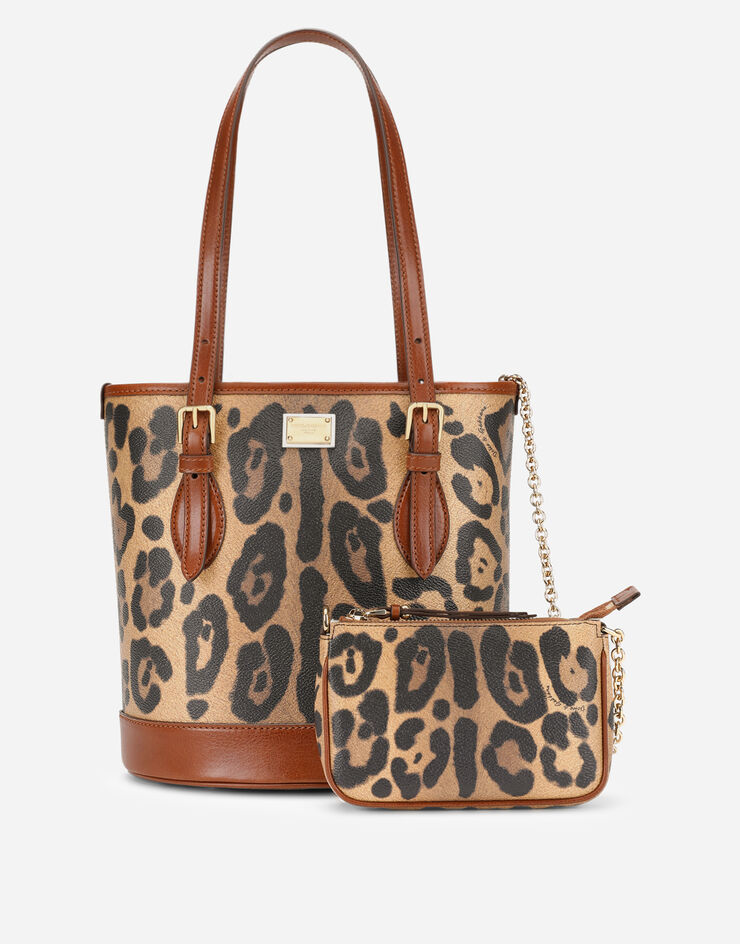 Dolce & Gabbana Bolso bombonera en crespo estampado leopardo con placa con logotipo Multicolor BB6830AW384