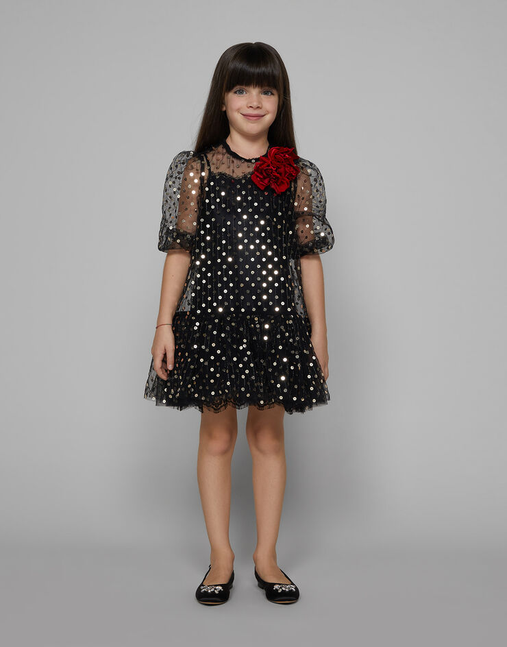 Dolce & Gabbana Abito in tulle ricamato in paillettes Nero L53DQ6G7K2Q