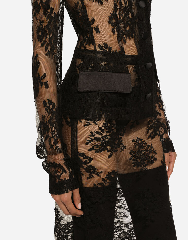 Dolce & Gabbana Chaqueta de encaje floral con detalles de raso Negro F27AJTHLMO7