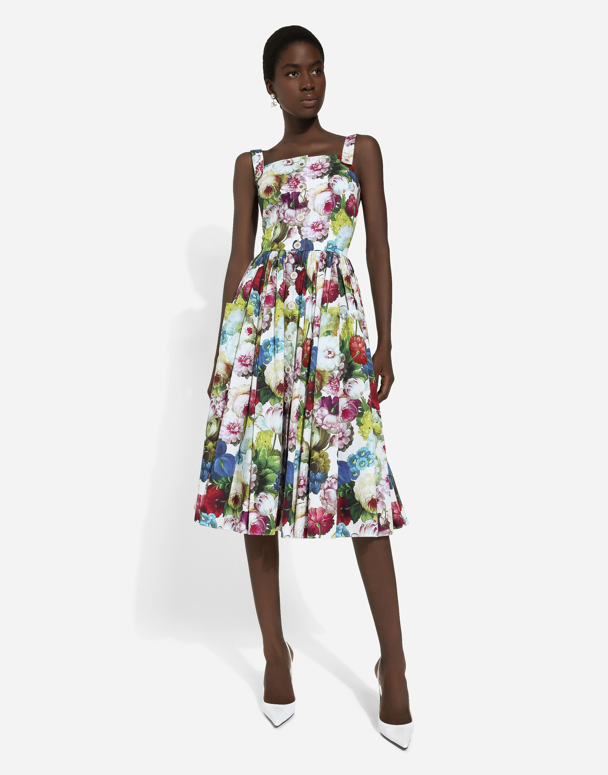Cotton sun dress with nocturnal flower print en Estampado de Mujer Dolce Gabbana