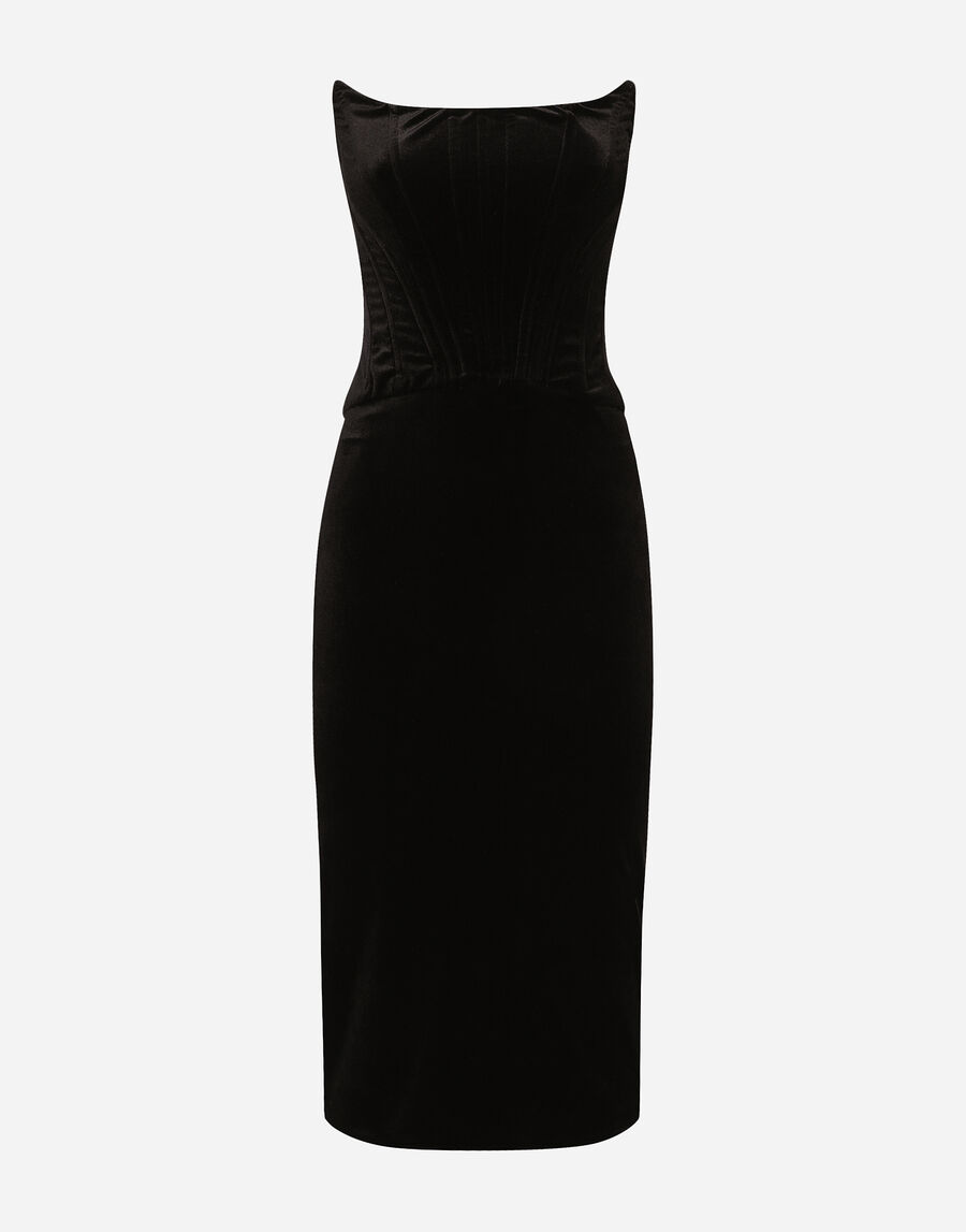Velvet calf-length corset dress