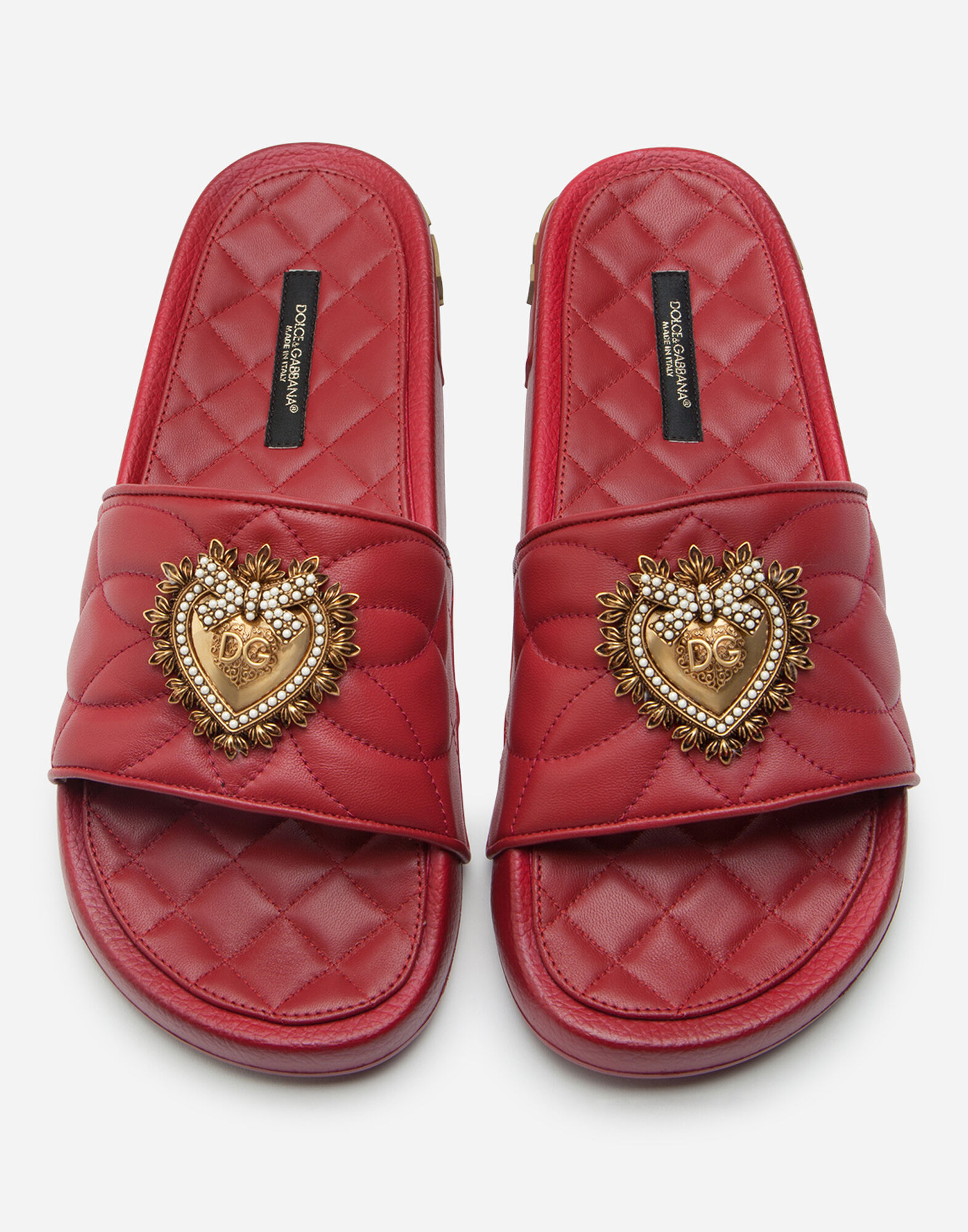 Beachwear Devotion slides in matelassé nappa leather in RED for