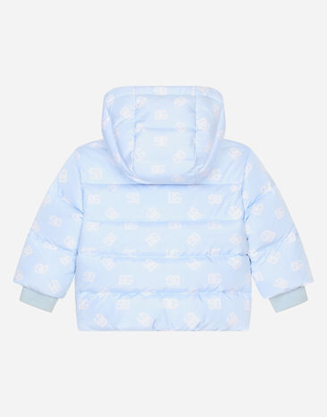 Dolce & Gabbana Short nylon down jacket with all-over logo print and DG logo Multicolor L1JB7EISMII