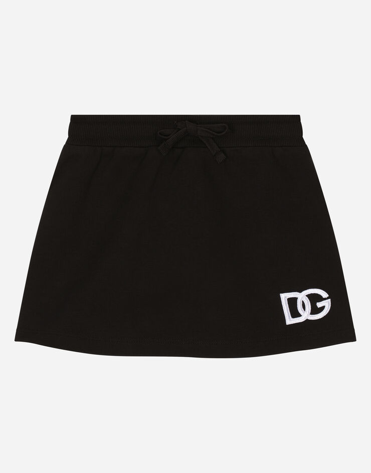 Dolce & Gabbana Short jersey skirt with DG logo patch Black L5JI94G7I0I