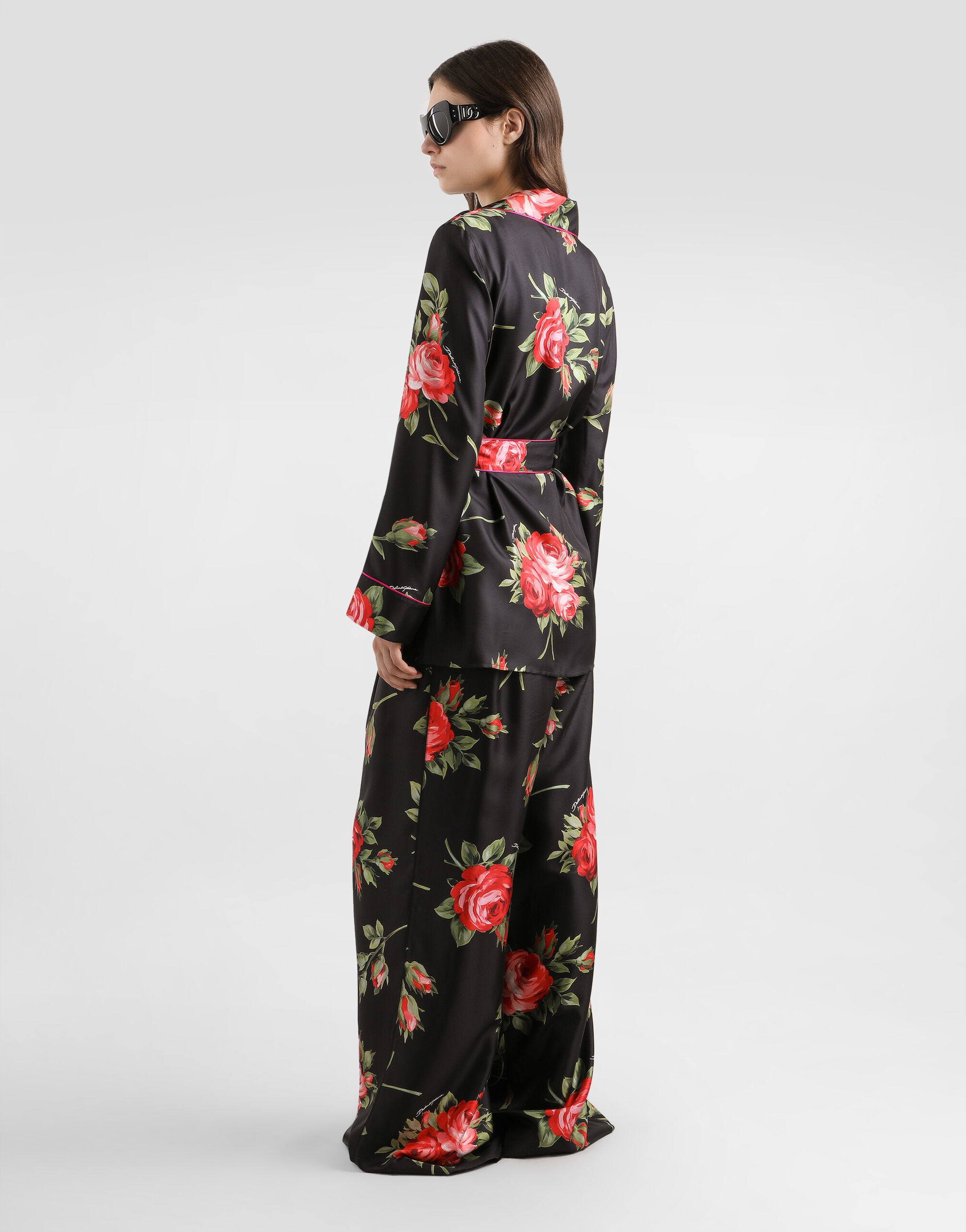 Rose bouquet-print vanity twill shirt in Multicolor for Women