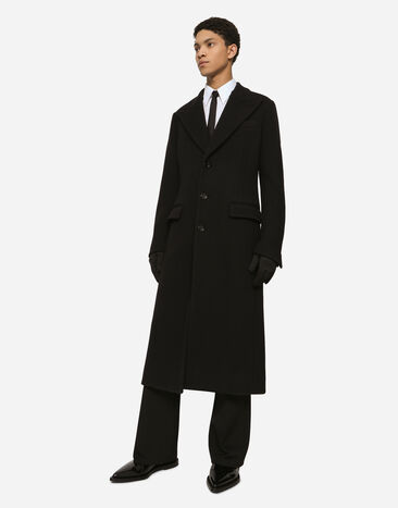 Dolce&Gabbana Manteau droit en jersey de laine technique Noir G040VTHU7QV