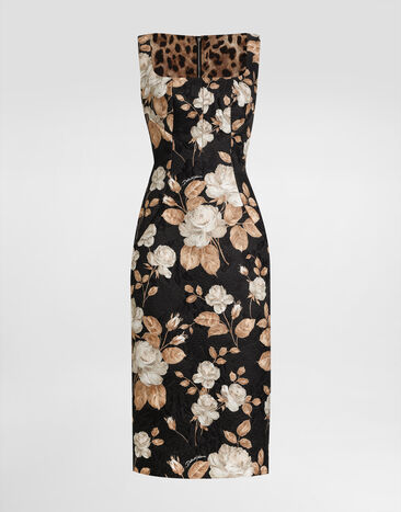 Dolce & Gabbana Vestido de brocado con estampado de rosas Imprima F6TVTTFSTBR