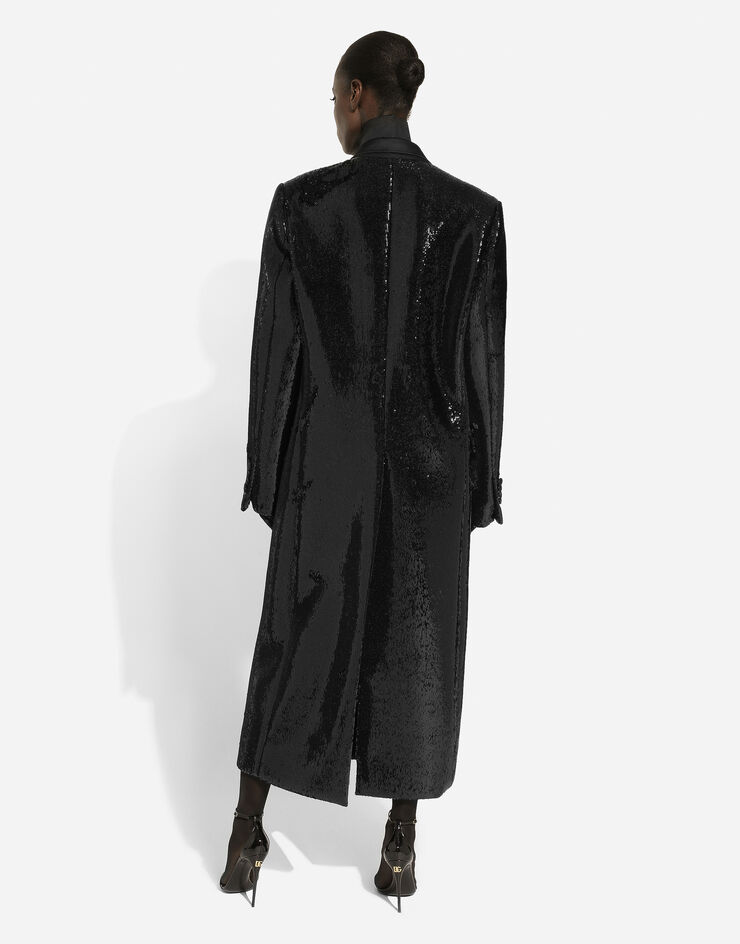 Dolce & Gabbana Manteau croisé avec micro paillettes brodées Noir F0W1ATFLGAF