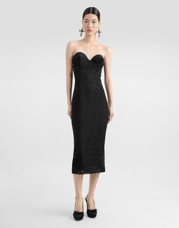 Dolce & Gabbana Strapless lace dress with conical cups Black F6TROTFLUCQ