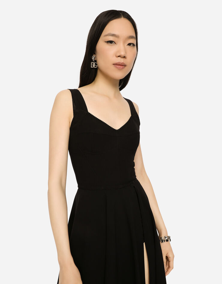 Dolce & Gabbana Cady and satin midi dress with circle skirt and slit Schwarz F6R0XTFUM4Z