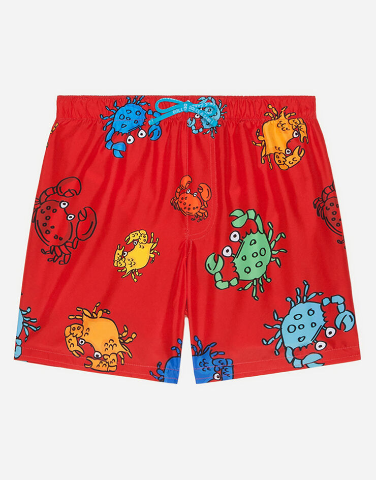 Dolce & Gabbana Nylon swimming trunks with crab print RED L4J818HSMJM