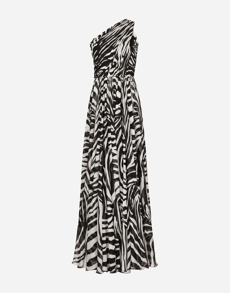 Dolce & Gabbana Zebra-print one-shoulder chiffon dress Multicolore F6AELTGDAWK