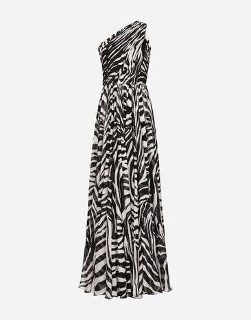 Dolce & Gabbana Zebra-print one-shoulder chiffon dress Animal Print F6BDXTFSADD