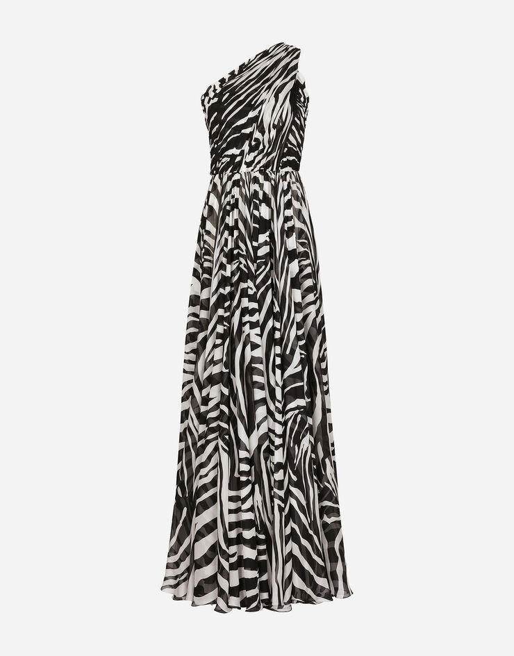 Dolce & Gabbana Zebra-print one-shoulder chiffon dress Multicolor F6AELTGDAWK