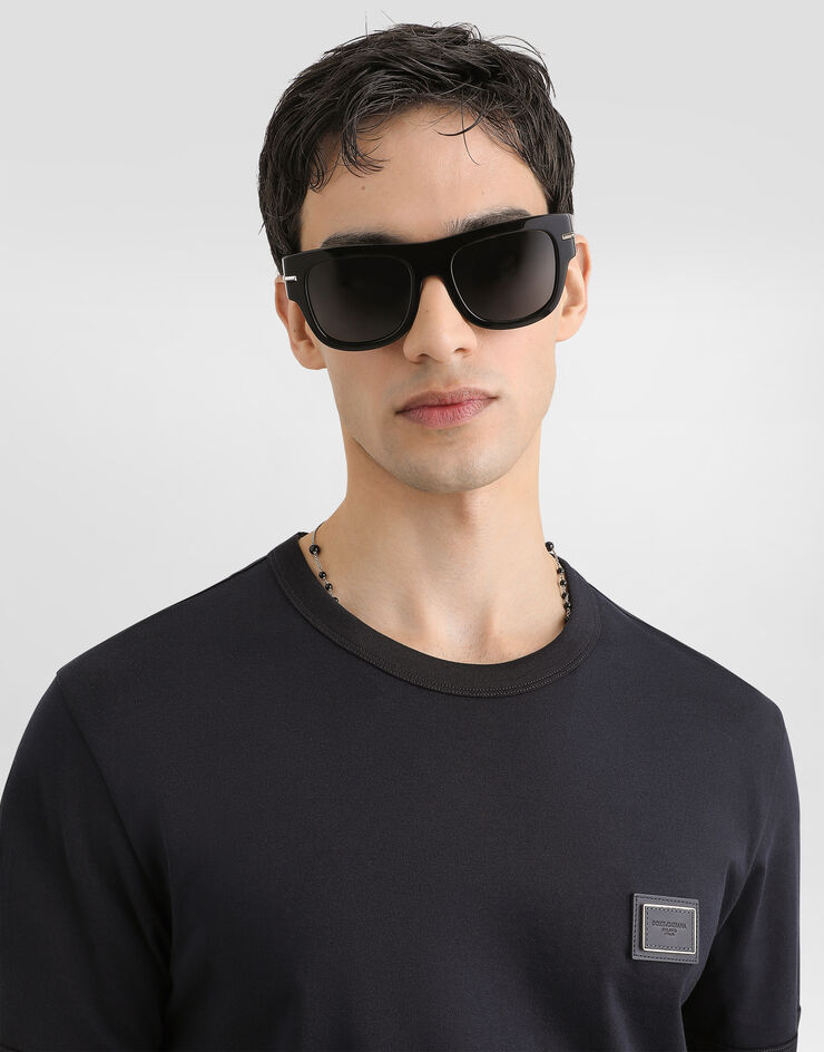Dolce & Gabbana Футболка из хлопка с пластиной с логотипом Blue G8PV1TG7Q1Q