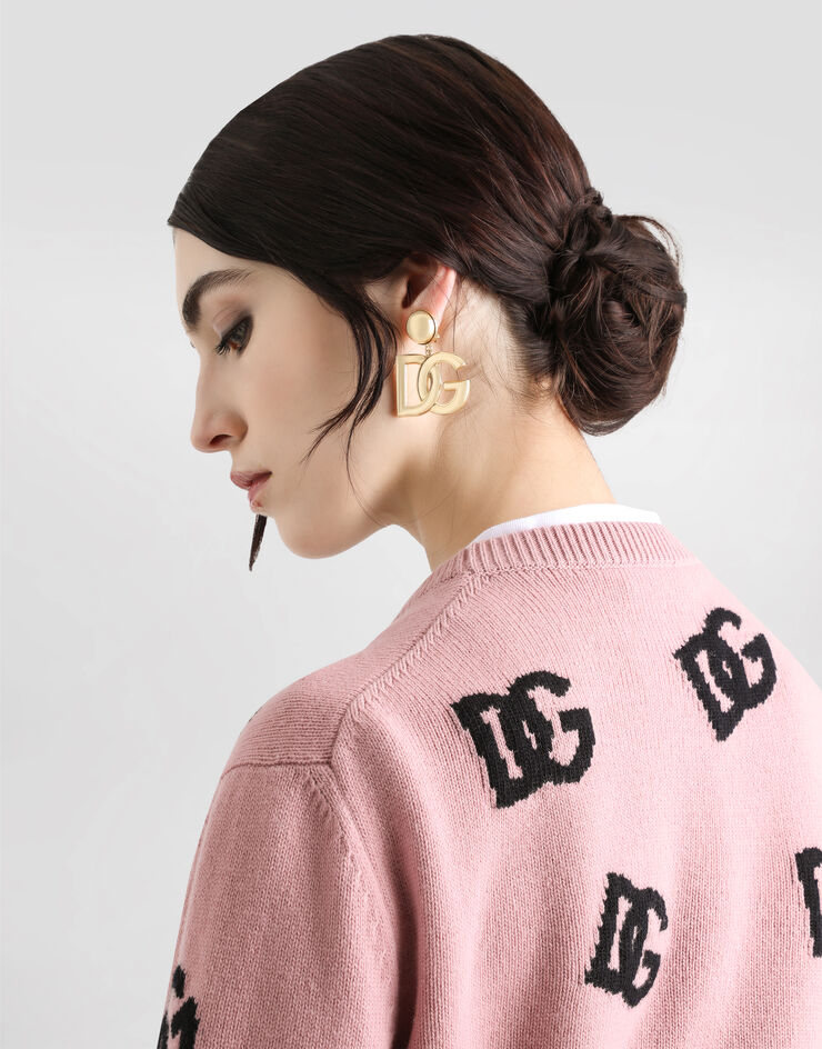 Dolce & Gabbana Jersey de lana con logotipo DG en intarsia Rosa FXX06TJCVZL