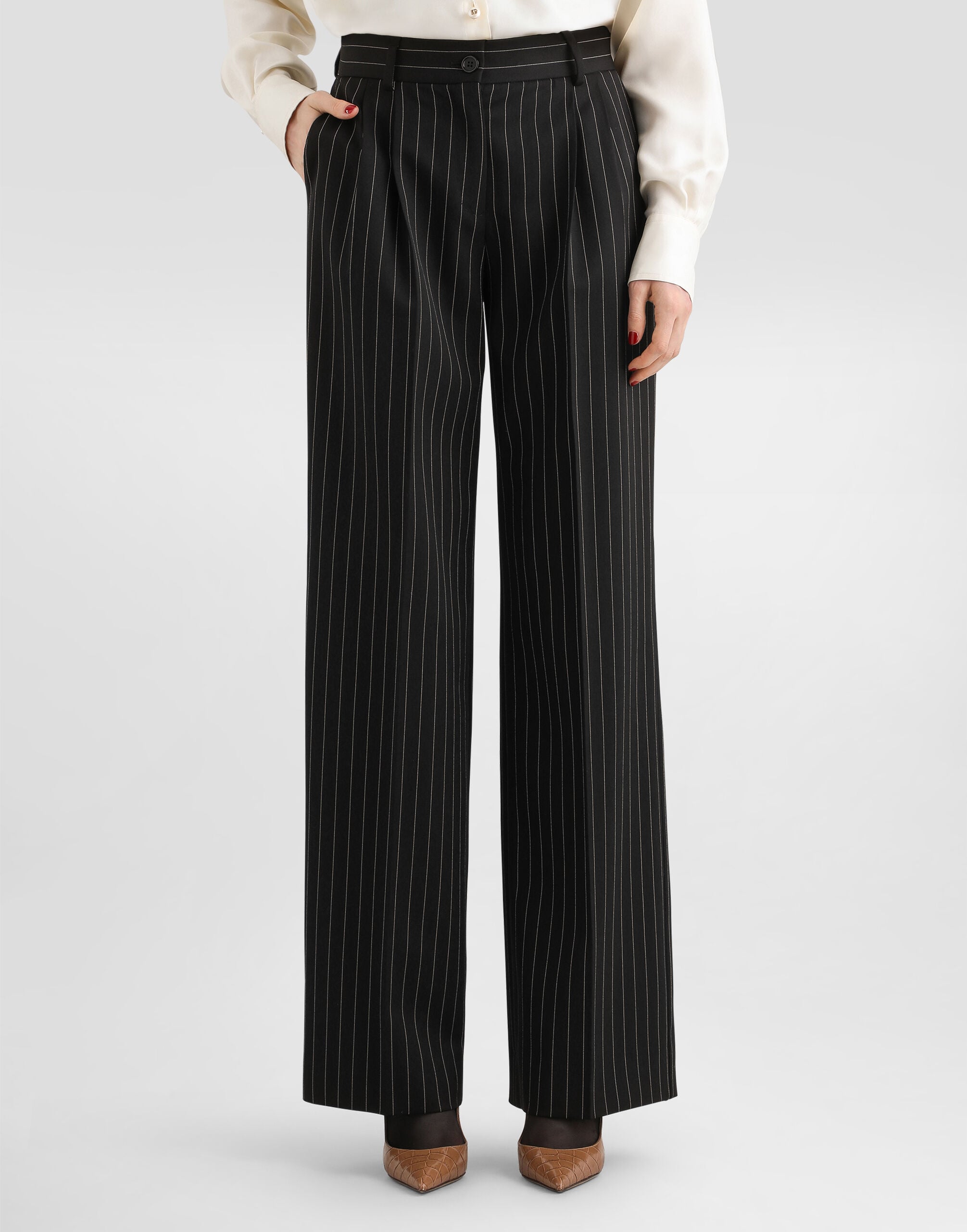 Pinstripe wool trousers - thumbnail 4