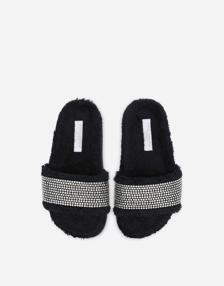 Dolce & Gabbana Terrycloth sliders with fusible rhinestones Multicolor D11184AN192