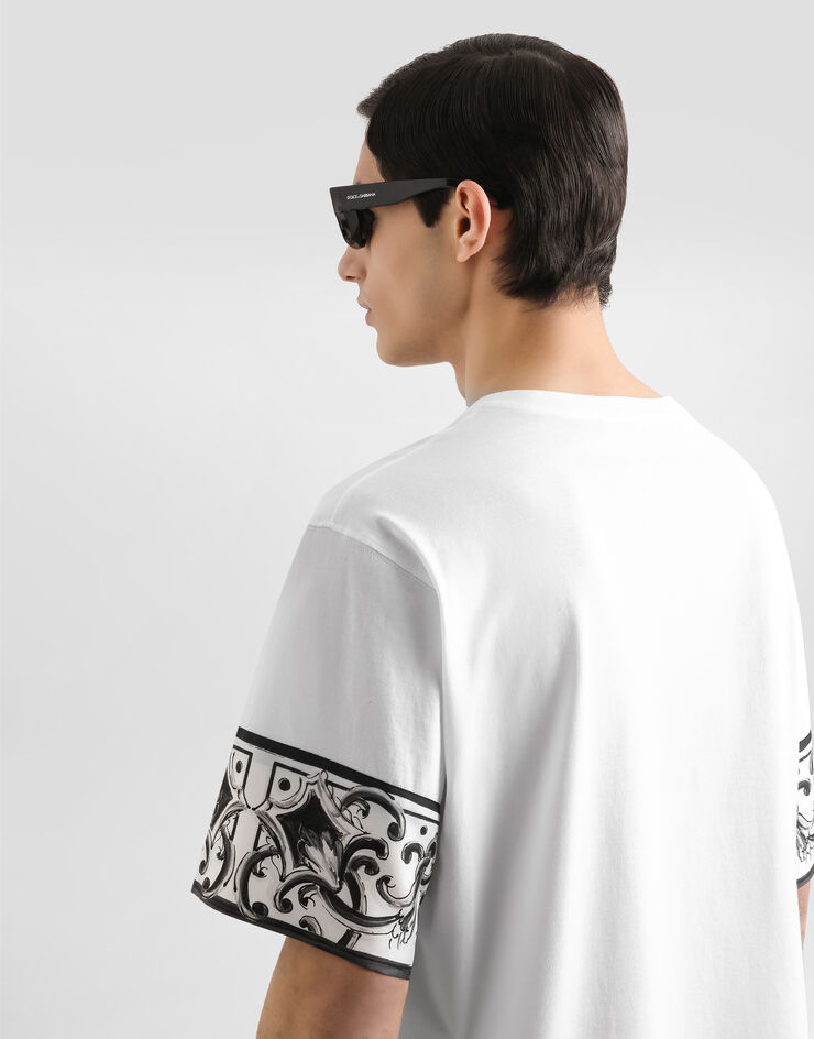 Dolce & Gabbana Short-sleeved t-shirt with majolica print White G8SB2TG7O8Y