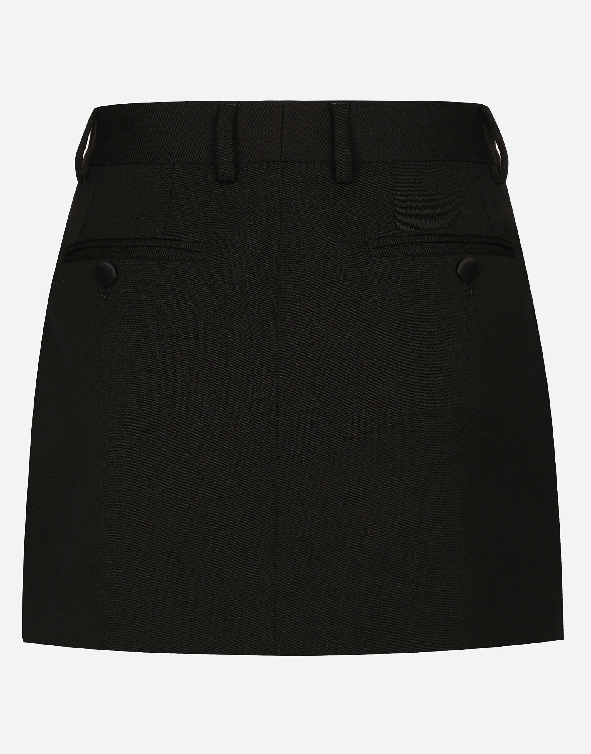 Short wool gabardine tuxedo skirt in Black for Women