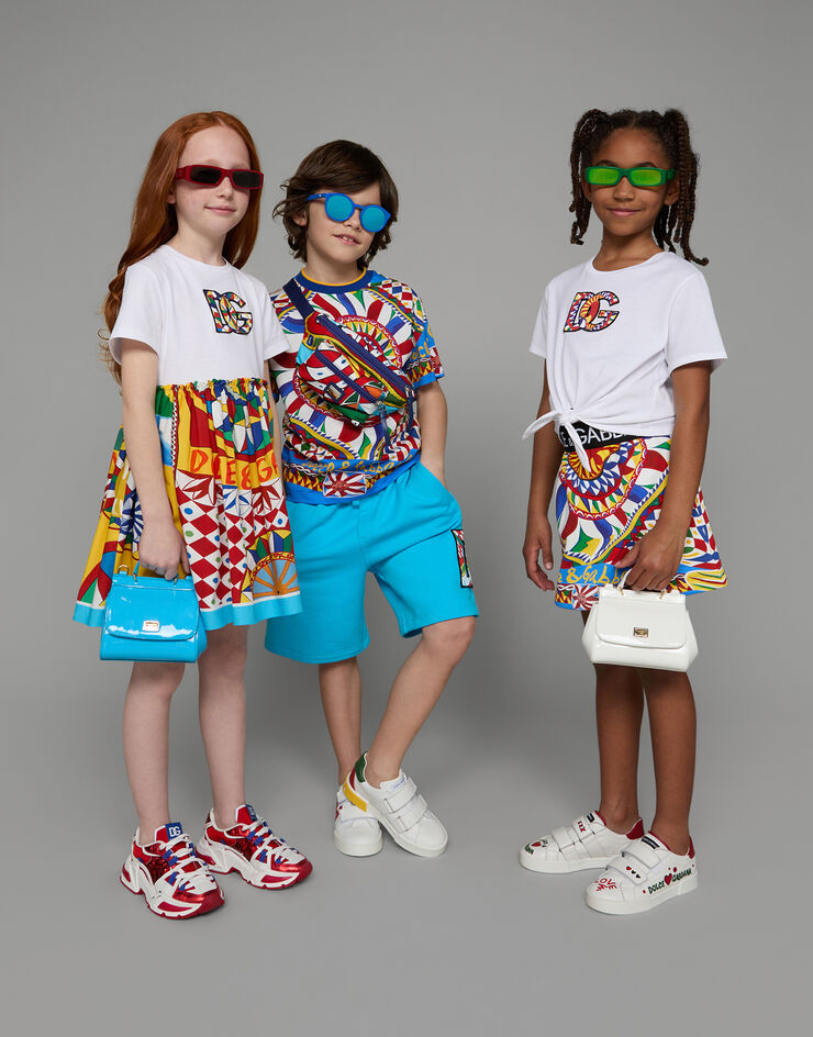 Dolce&Gabbana Short Carretto-print jersey skirt with branded elastic waistband Multicolor L5JI96G7J9D