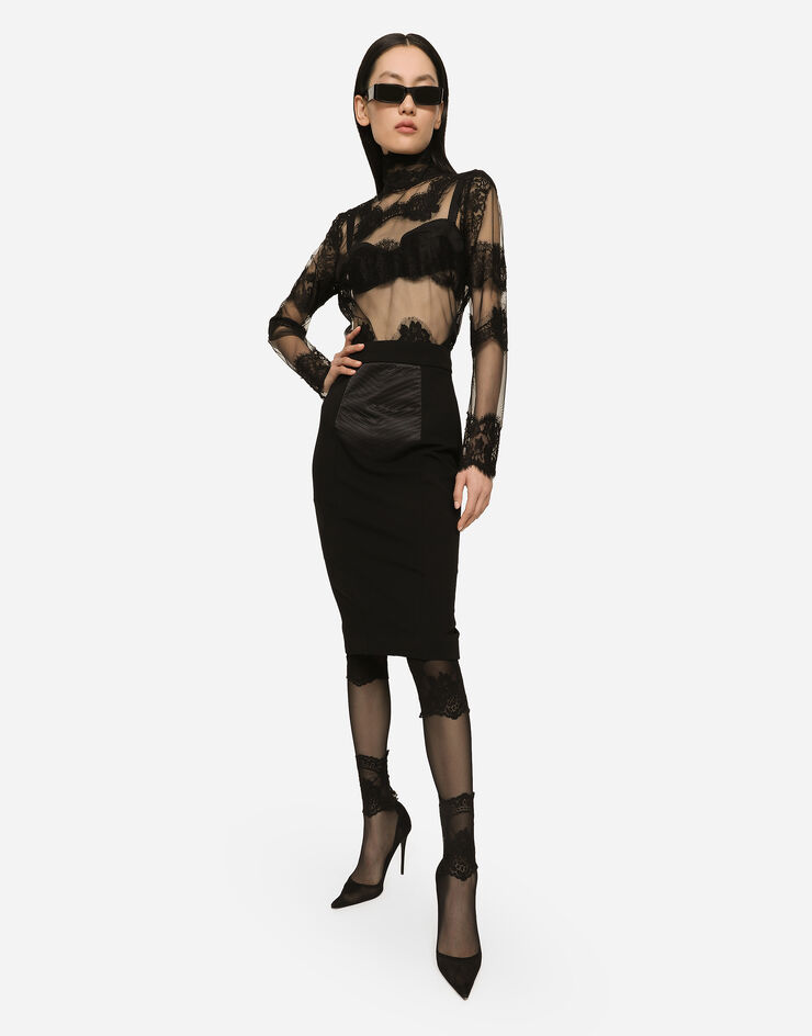 Dolce&Gabbana Tulle turtle-neck top with lace inserts Black F760RZHLM0U