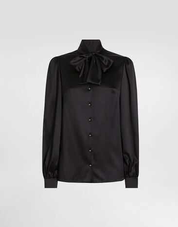Dolce & Gabbana Satin shirt with pussy-bow Black F0G1VZFUBGE