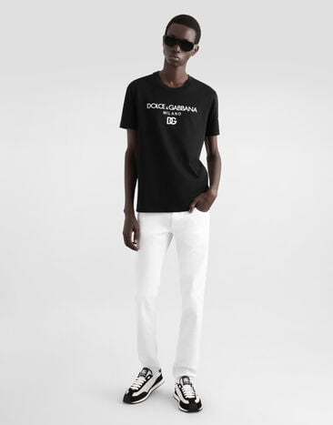 Dolce & Gabbana Cotton T-shirt with DG embroidery Black G8PD7ZG7B9X