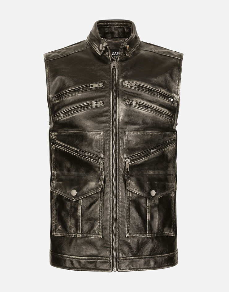 Dolce & Gabbana Gilet en cuir de taureau avec multiples fermetures zippées Noir G9AFWLHULR5