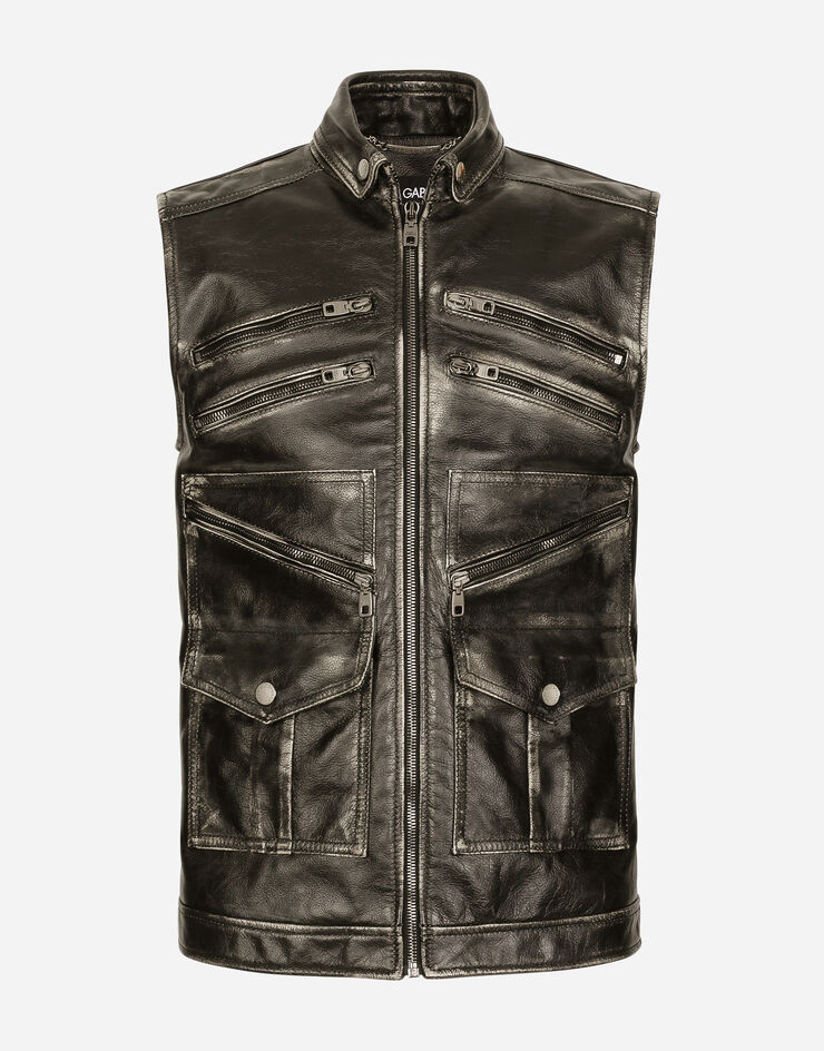 Dolce & Gabbana Gilet multizip in pelle di toro Nero G9AFWLHULR5