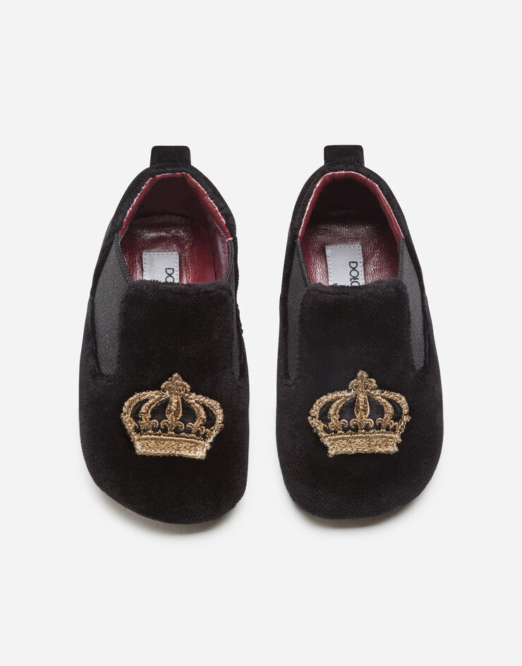 Dolce & Gabbana Slippers en velours avec écusson couronne Noir DK0070AE328