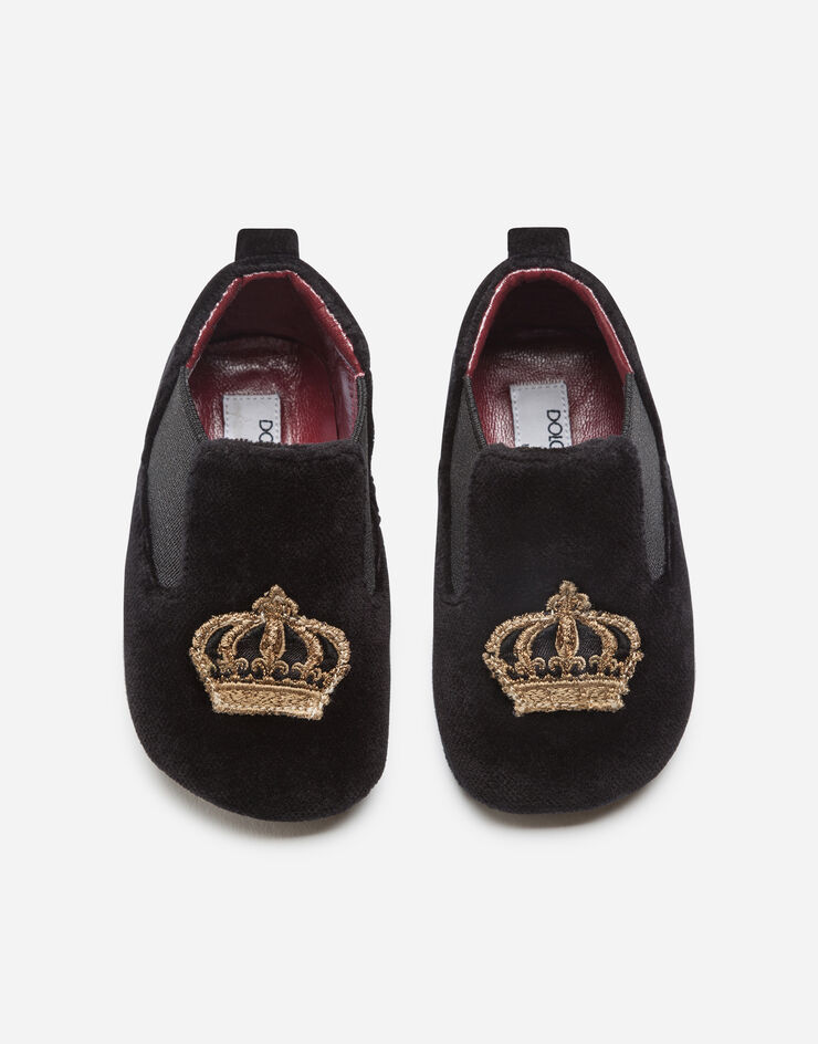 Dolce & Gabbana Velvet slippers with crown patch Black DK0070AE328