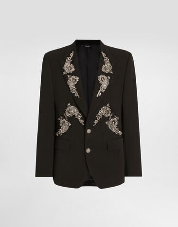 Dolce & Gabbana Single-breasted jacket with jewel embellishments Black G2QU6ZGK256