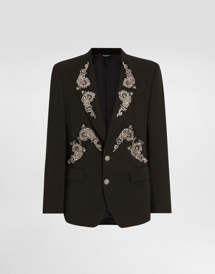 Dolce & Gabbana Single-breasted jacket with jewel embellishments Black G2QU6ZGK256