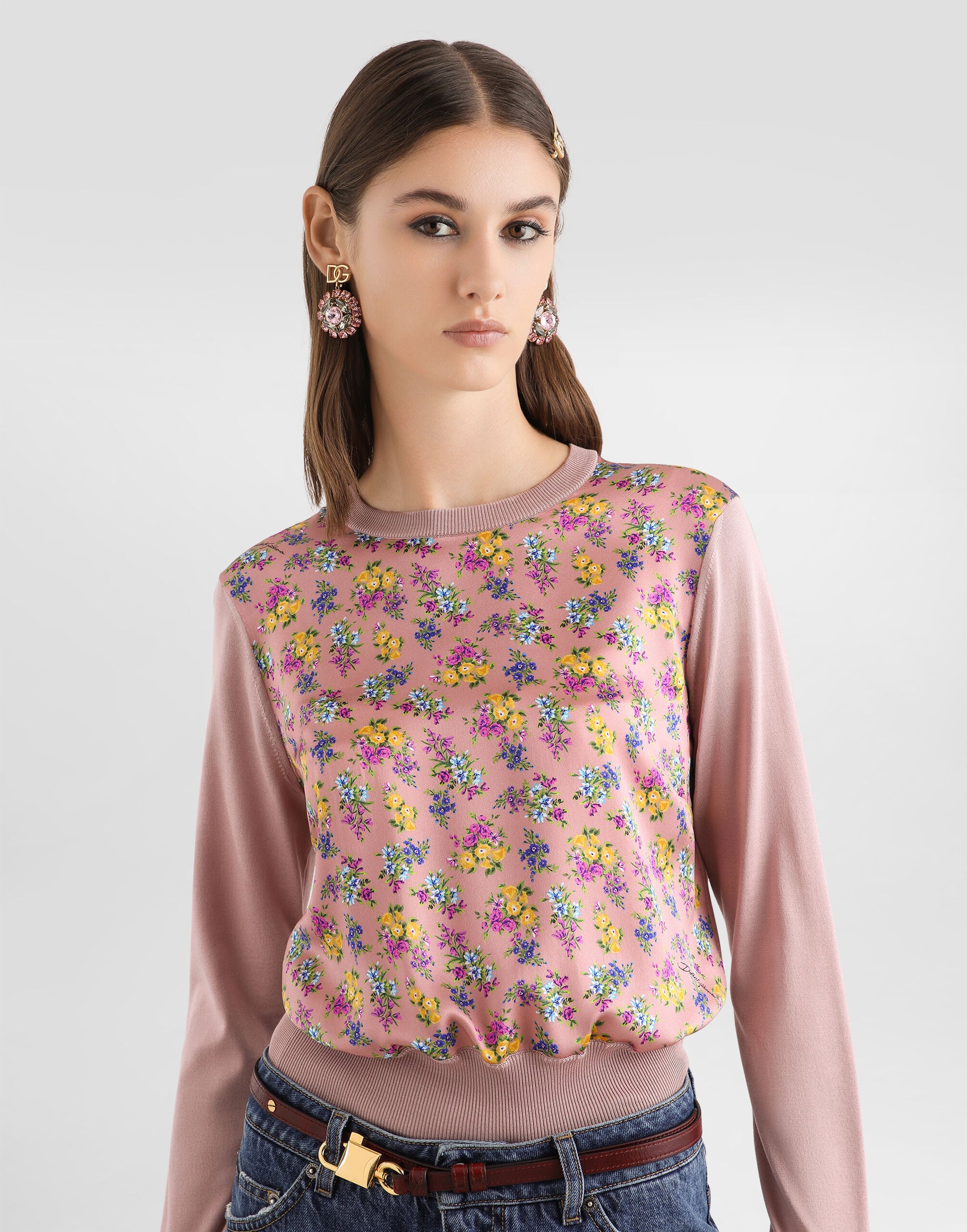 Small floral-print silk satin pullover in Multicolor for Women