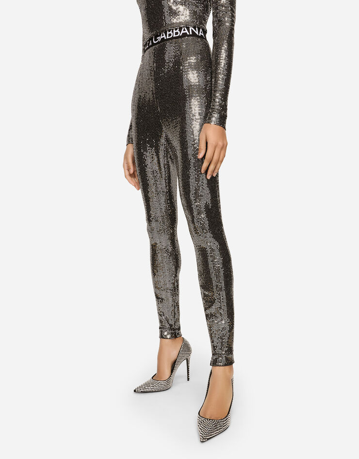 Dolce & Gabbana Jersey leggings with sequins Silver FTCNATFUGOI