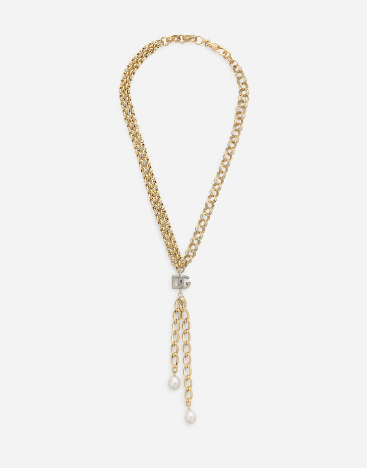 Dolce & Gabbana Collana Logo in oro giallo e bianco 18kt con zaffiri incolore e perle Oro Bianco/Giallo WNMY4GWSAPW