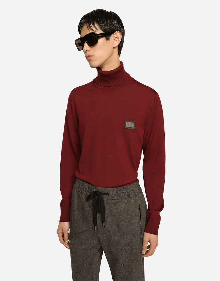 Dolce&Gabbana Wool turtle-neck sweater with branded tag Bordeaux GXO35TJCVC7