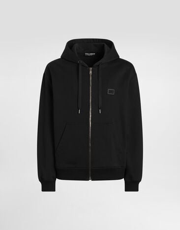 Dolce & Gabbana Cotton hooded sweatshirt with logo plate Black G9CEGTG7Q2O