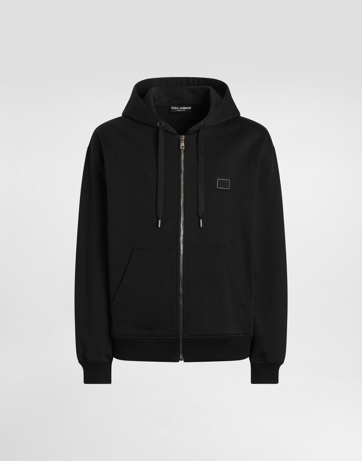 Dolce & Gabbana Cotton hooded sweatshirt with logo plate Dolce & Gabbana Cotton hooded sweatshirt with logo plate Black G9CEGTG7Q2O