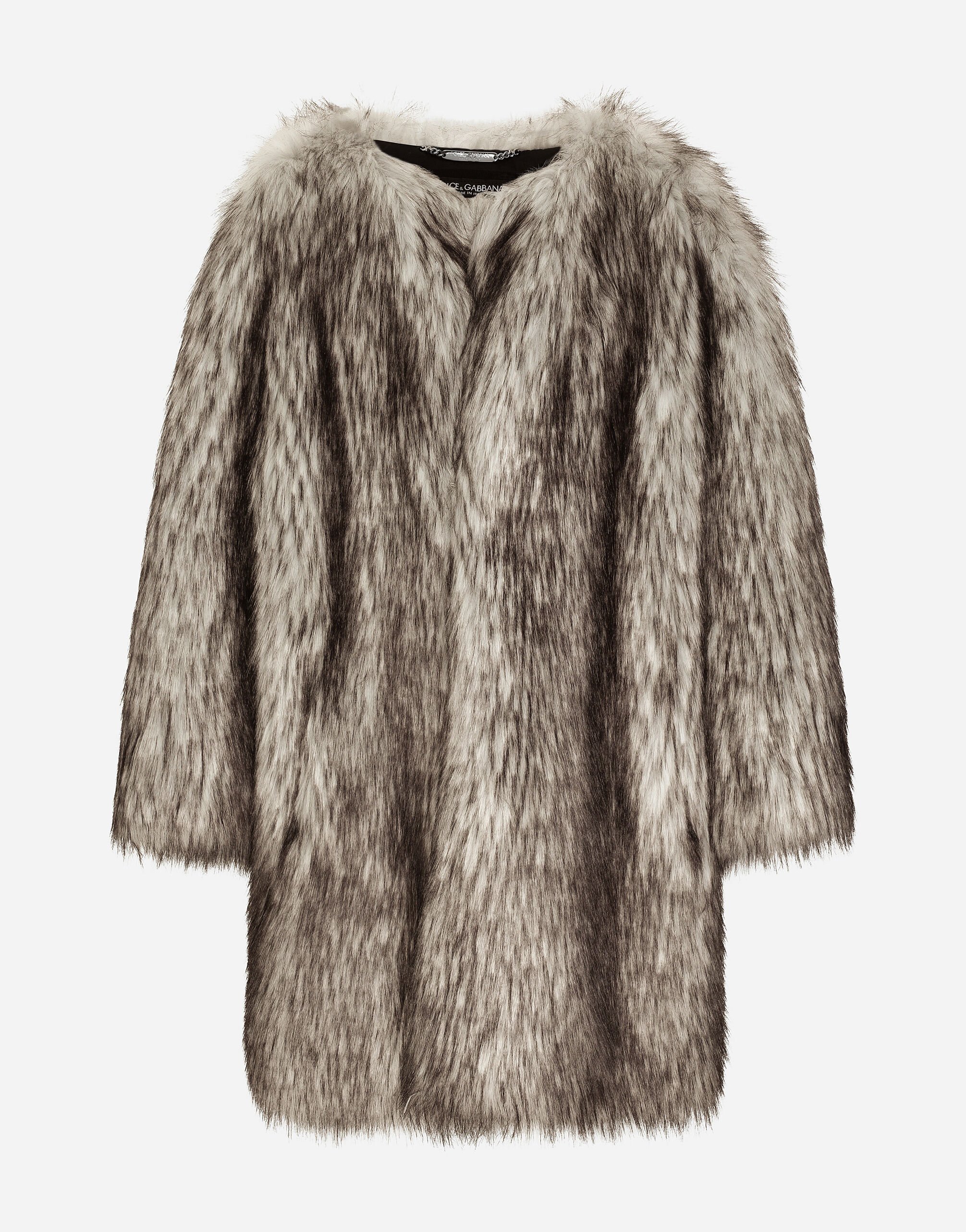 Dolce & Gabbana Single-breasted faux fur coat Multicolor G034ATFUSUM