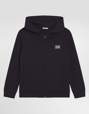 Dolce & Gabbana Zip-up hoodie with logo tag Blue L4JW2VG7I2P