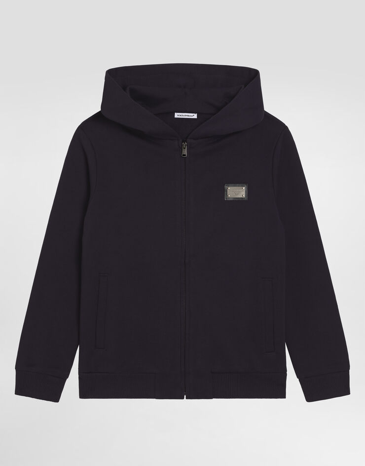 Dolce & Gabbana Sweat-shirt zippé avec capuche et plaquette à logo Bleu L4JW2VG7I2P