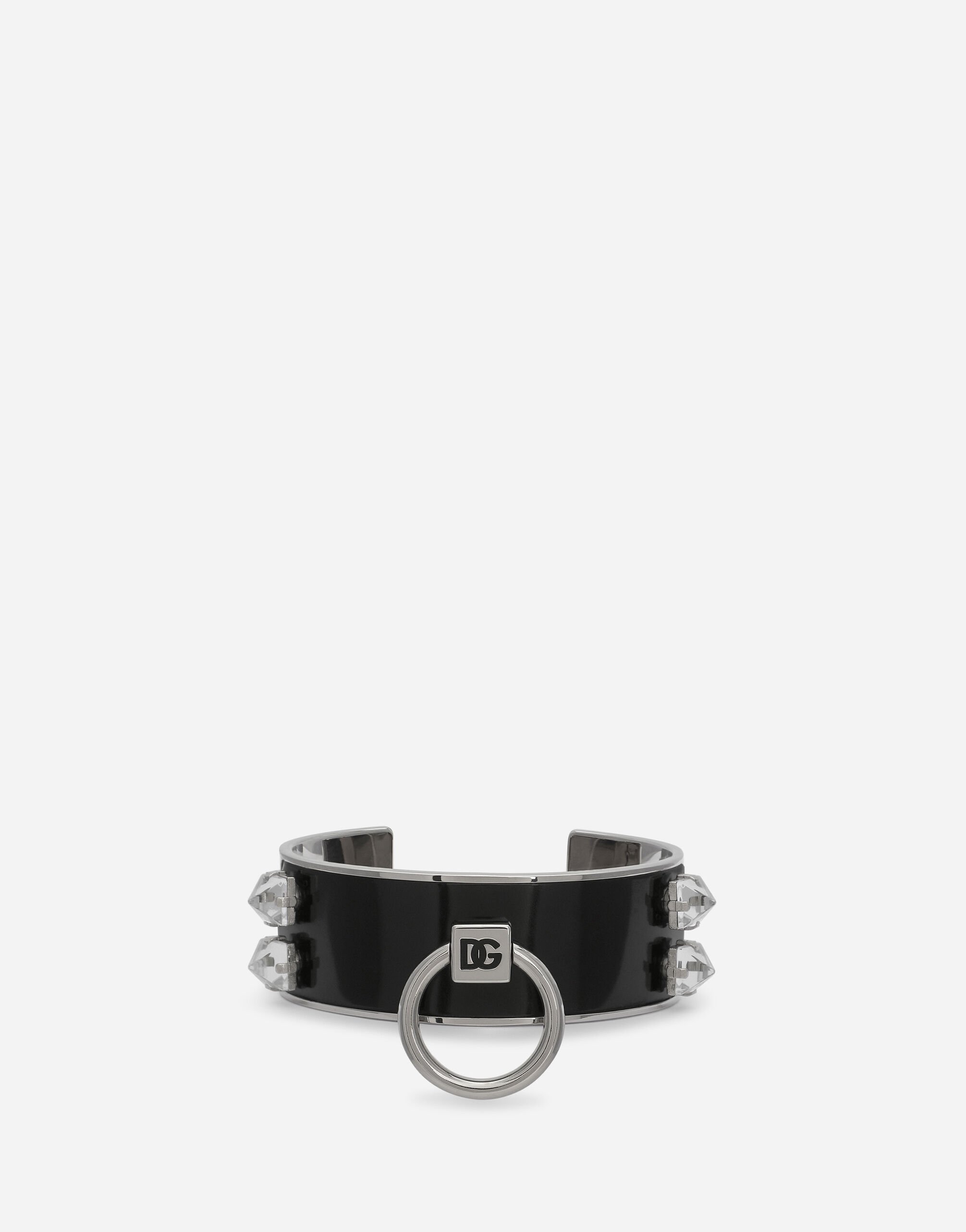 Dolce & Gabbana Leather and brass rigid bracelet Silver WEQ2X6W1111