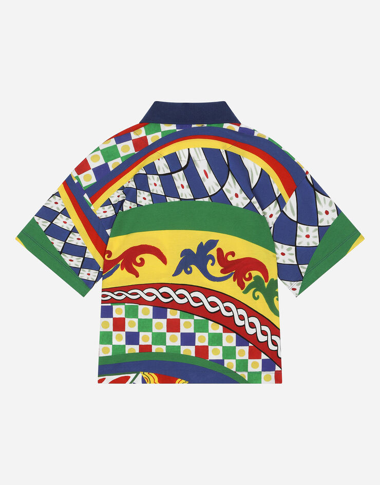 DolceGabbanaSpa Short-sleeved polo-shirt in Carretto-print cotton piqué Multicolor L4JTGVG7J2P