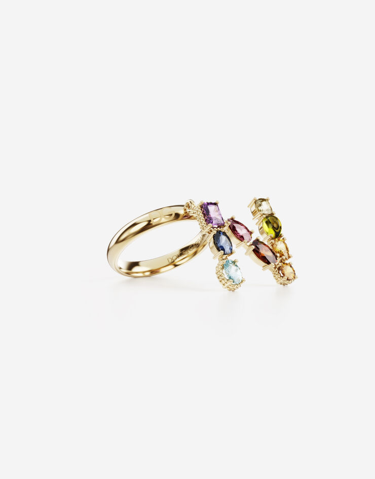 Dolce & Gabbana Ring Rainbow alphabet N aus gelbgold mit mehrfarbigen edelsteinen GOLD WRMR1GWMIXN