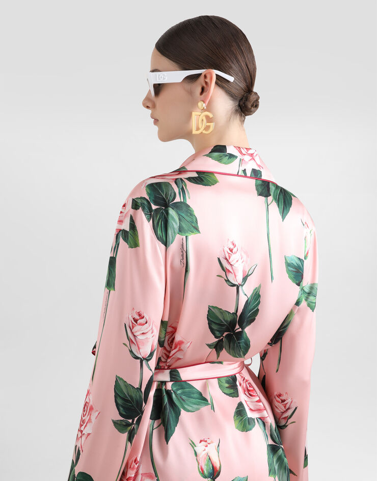 Dolce & Gabbana Camisa estilo pijama de raso con estampado de rosas Imprima F5T44TFSA7D