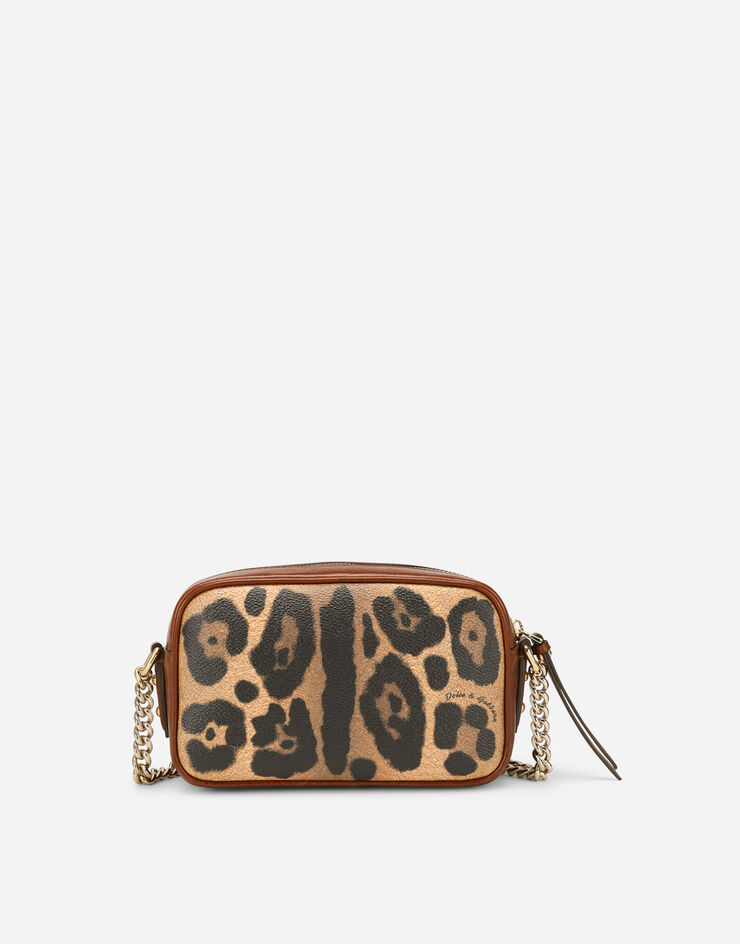 Dolce & Gabbana Bolso de bandolera pequeño en crespo estampado leopardo con placa con logotipo Multicolor BB6931AW384