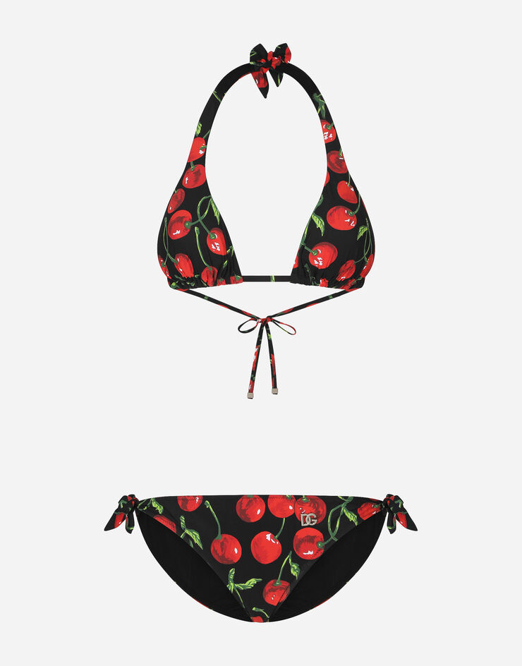 Cherry-print triangle bikini in Multicolor for