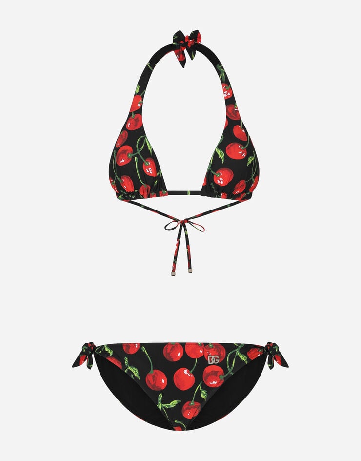 Cherry-print triangle bikini in Multicolor for Women